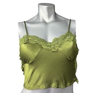 Coquette Silky Cami Crop Top Womens Olive Laced Fairy Y2K Whimsigoth Small